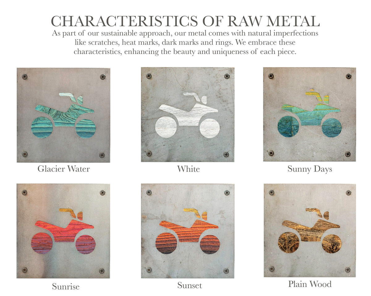 ATV Metal Wall Art on Reclaimed Wood, Industrial Four Wheeler Decor, Garage Sign