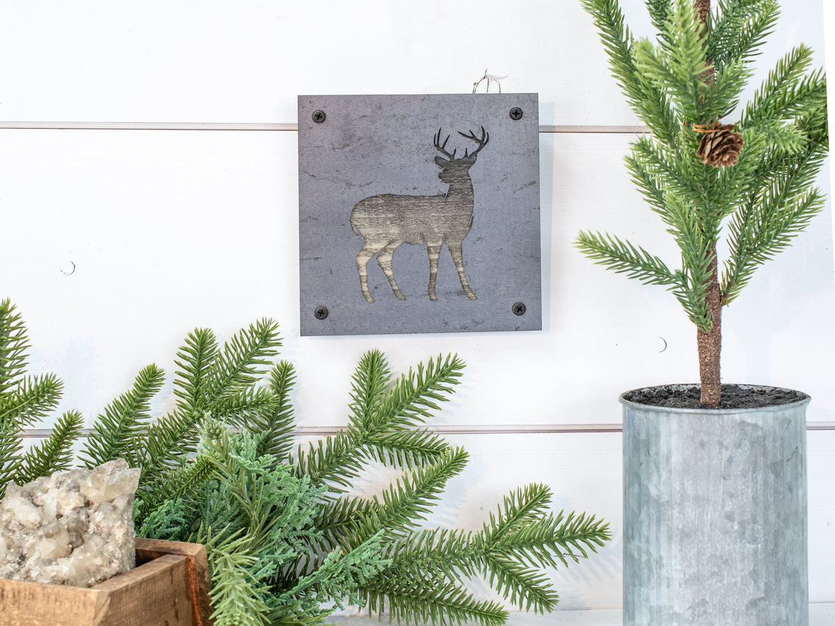 Deer Metal Wall Art on Reclaimed Wood, Rustic Cabin Decor, Deer Hunter Gift