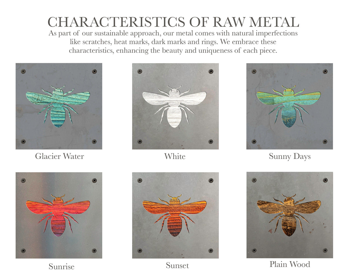 Honey Bee Metal Wall Art on Reclaimed Wood, Bee Kitchen Decor, Beekeeper Gift, 5.5 Inch Square Steel Sign, Bumble Bee Sign