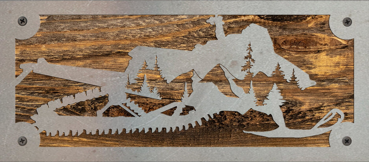 Snowmobile Metal Wall Art on Reclaimed Wood, 12.5 Inch Cabin Decor, Sledder Gift