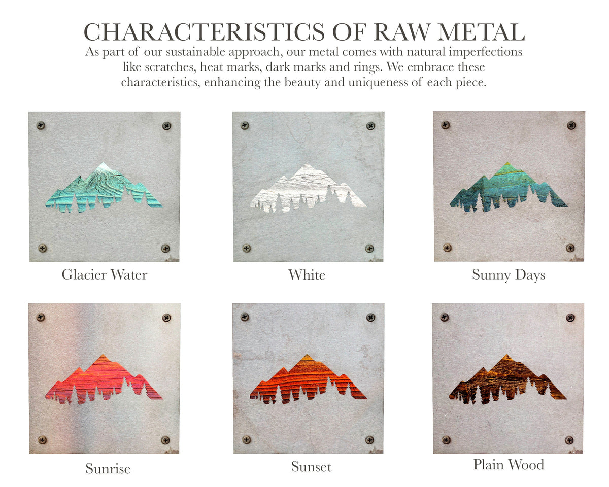 Mountains and Pine Trees Metal Wall Art on Reclaimed Wood, Cabin Decor