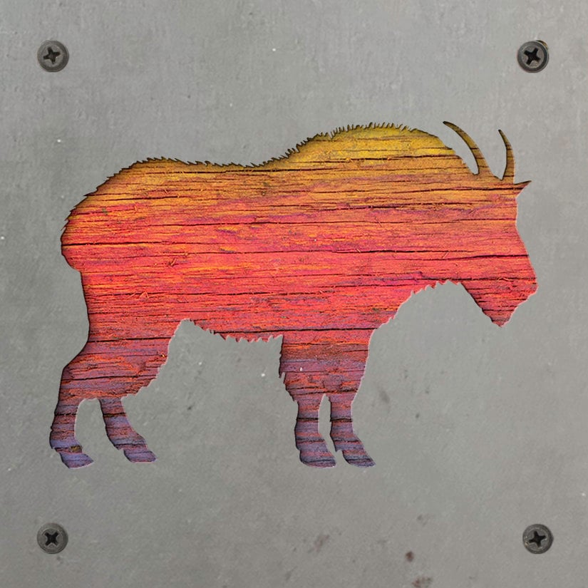 Mountain Goat Metal Wall Art on Reclaimed Wood, Glacier Park Decor, Hiker Gift, 5.5 Inch Square Steel Sign, National Park Gift