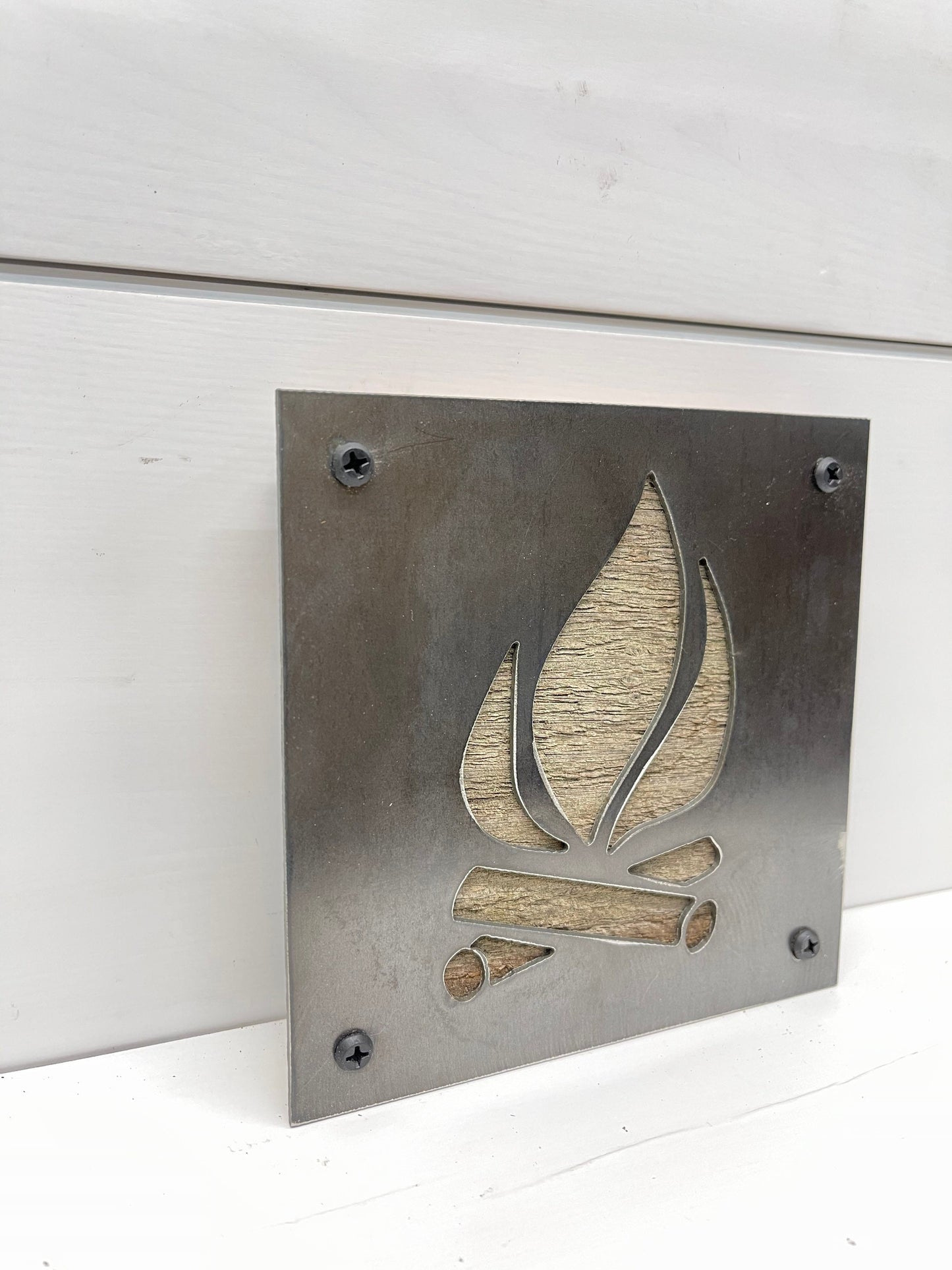 Campfire Silhouette Metal and Barn Wood Home Decor, Sustainable Gifts