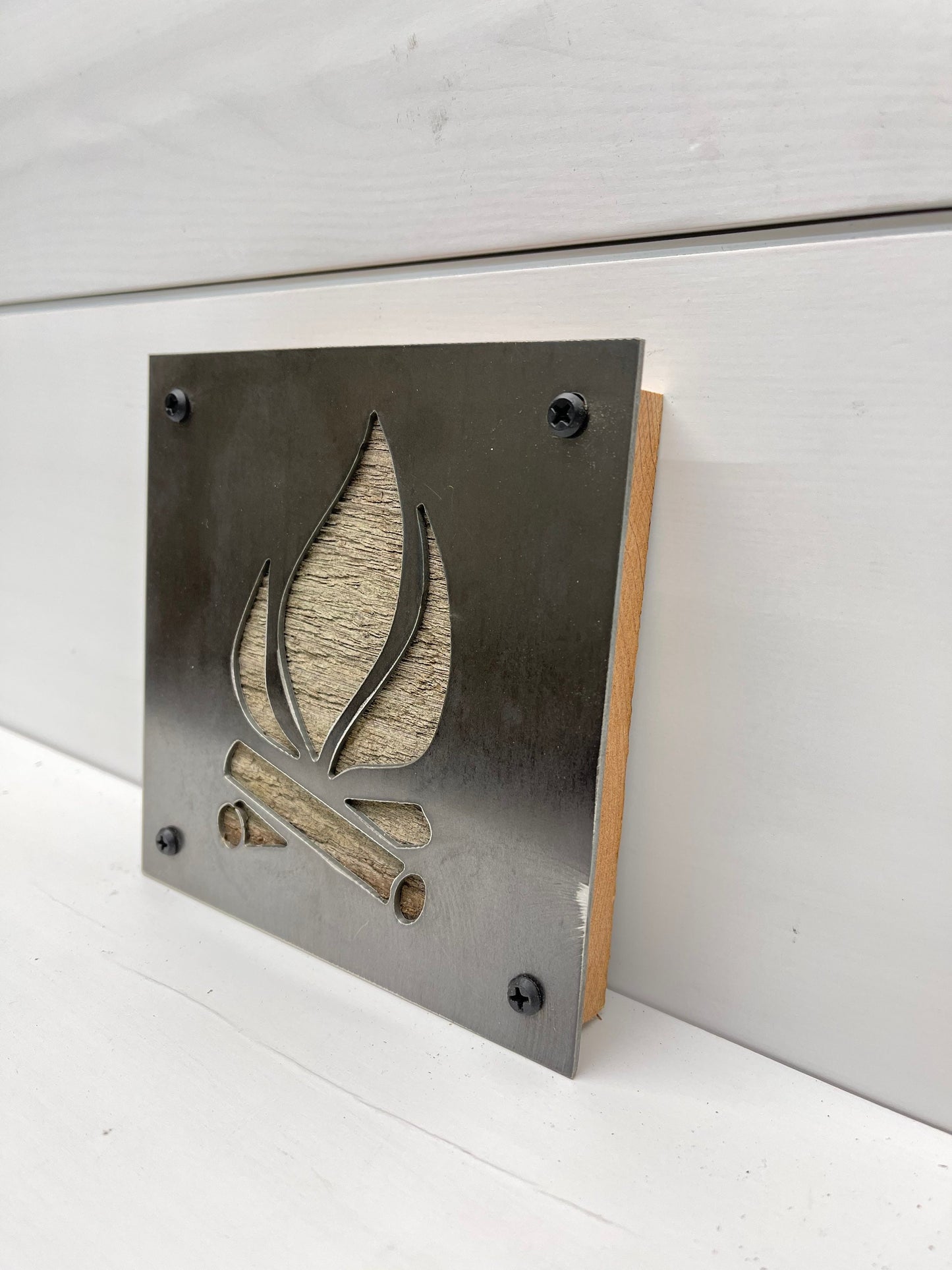 Campfire Silhouette Metal and Barn Wood Home Decor, Sustainable Gifts