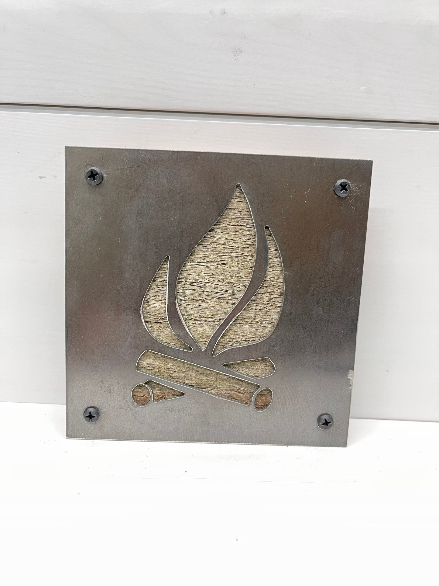 Campfire Silhouette Metal and Barn Wood Home Decor, Sustainable Gifts