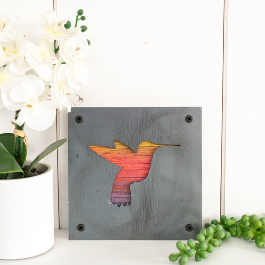 Reclaimed Wood and Metal Humming Bird Wall Decor