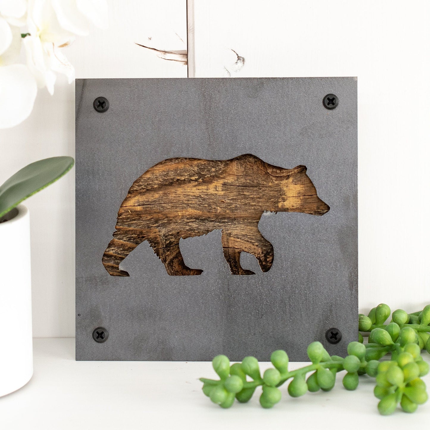 Rustic Bear Wood and Metal Home Decor