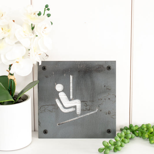 Chair Lift Silhouette Metal and Barn Wood Home Decor, Sustainable Gifts