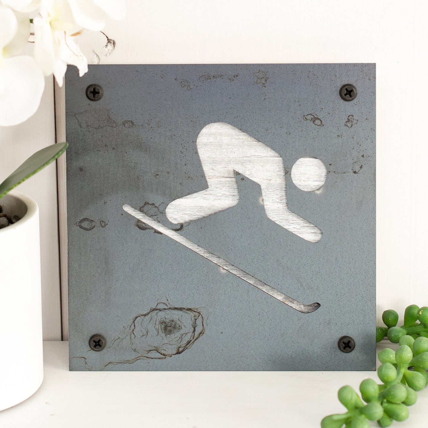 Downhill Skier Sign, Ski Gifts, Skiing Decor