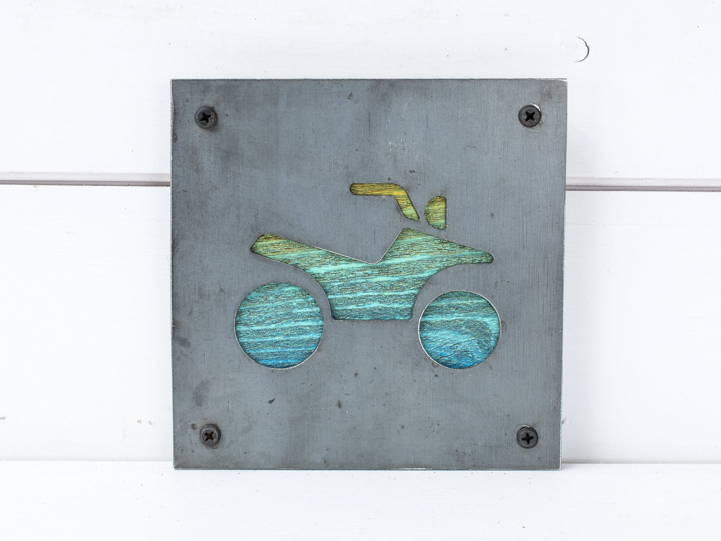 Rustic Industrial Four-Wheeler Wall Art - Handmade Metal and Wood Decor