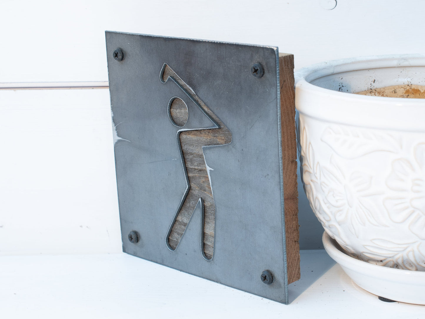 Golf Sign, Golf Course Pictograph, Metal and Wood Wall Decor