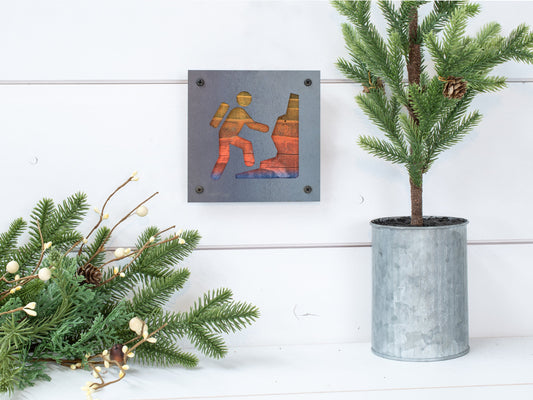 Mountaineering Sign; Mountain Climber; Hiker Metal Art