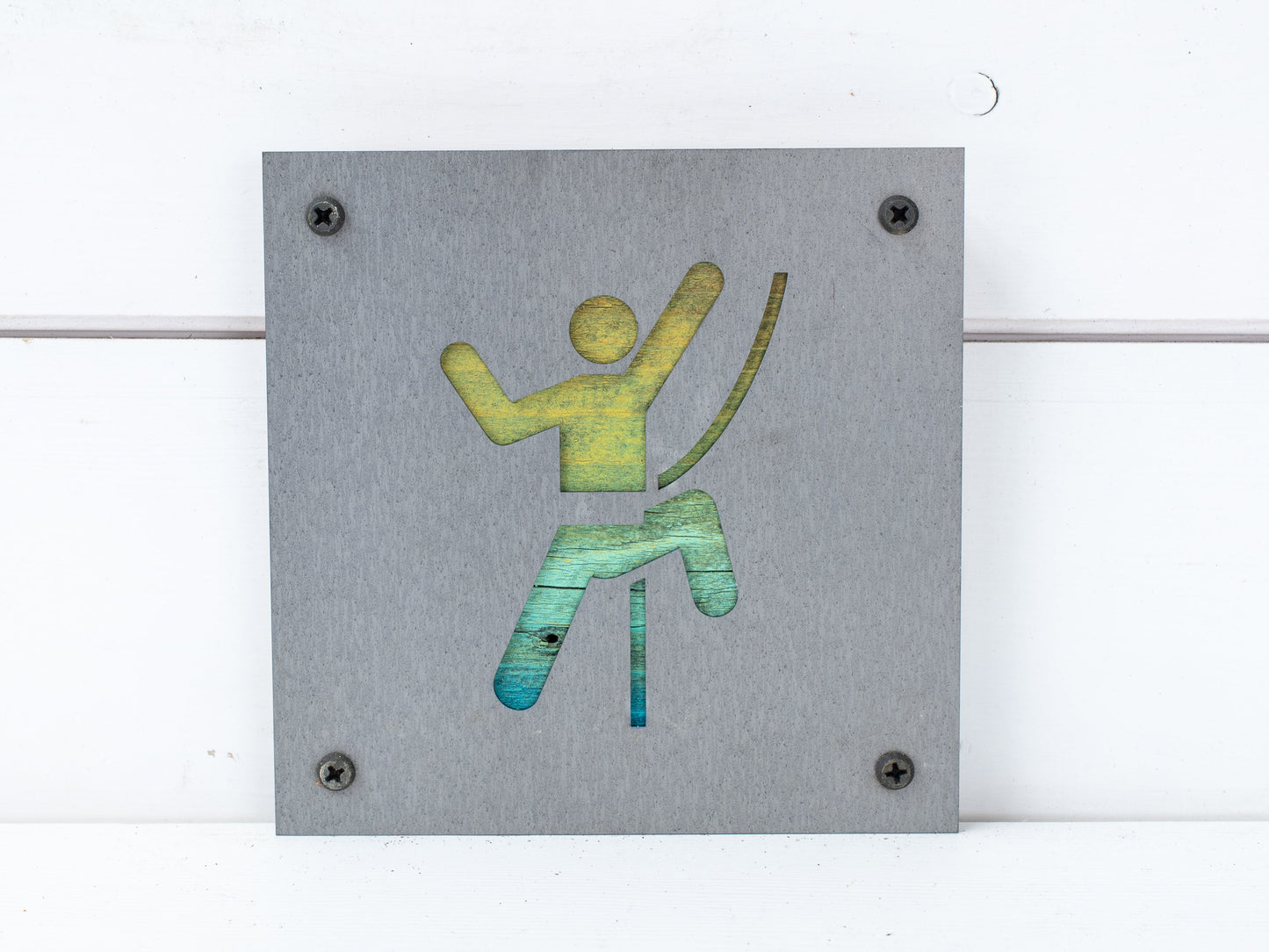 Rope Rock Climber Metal Art Sign; Rock Climbing