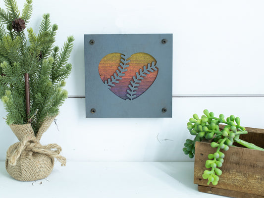 Baseball, Softball Heart Metal Art