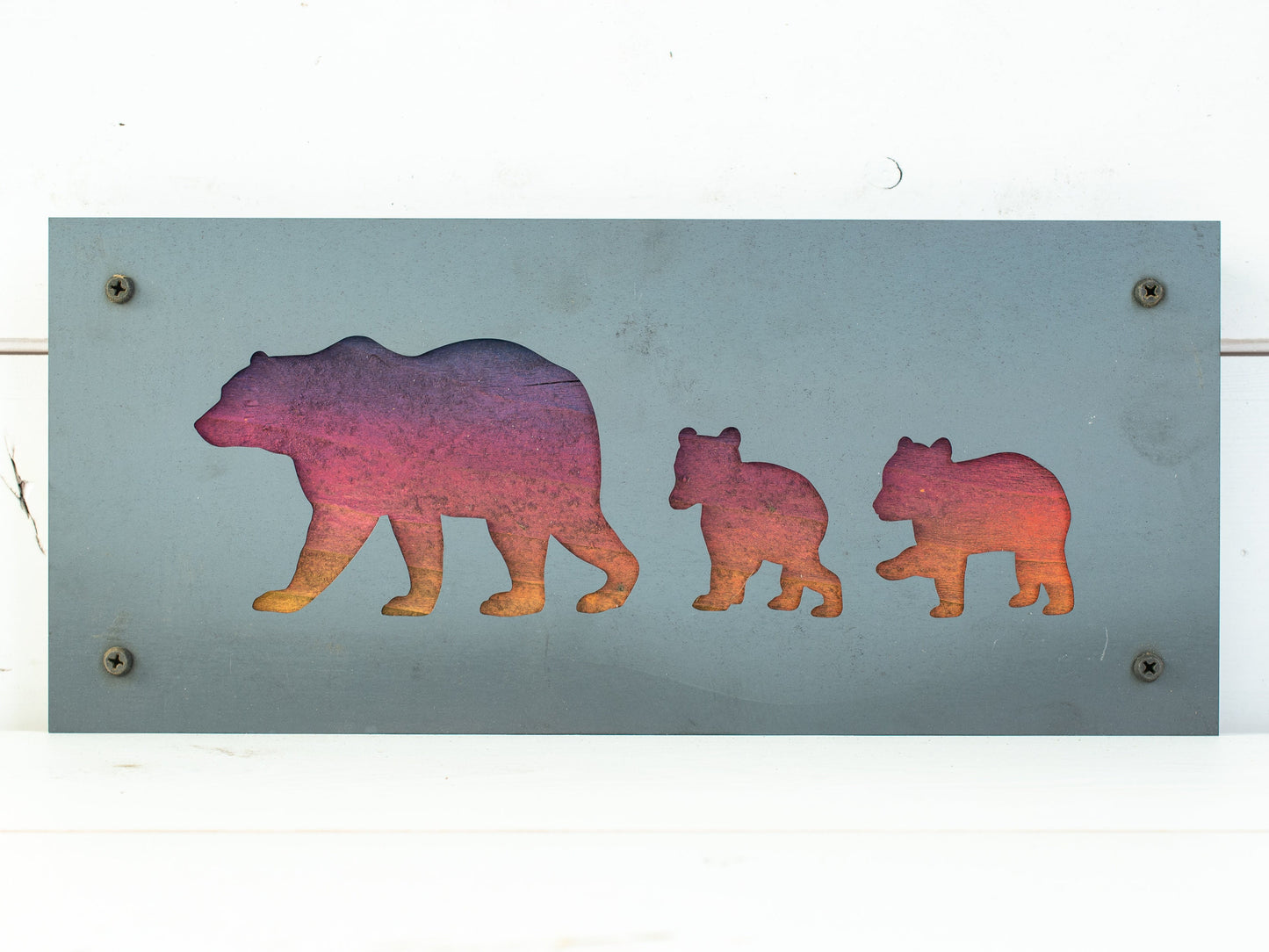 Bear Family Wood and Metal Wall Decor, Metal Art, Bears