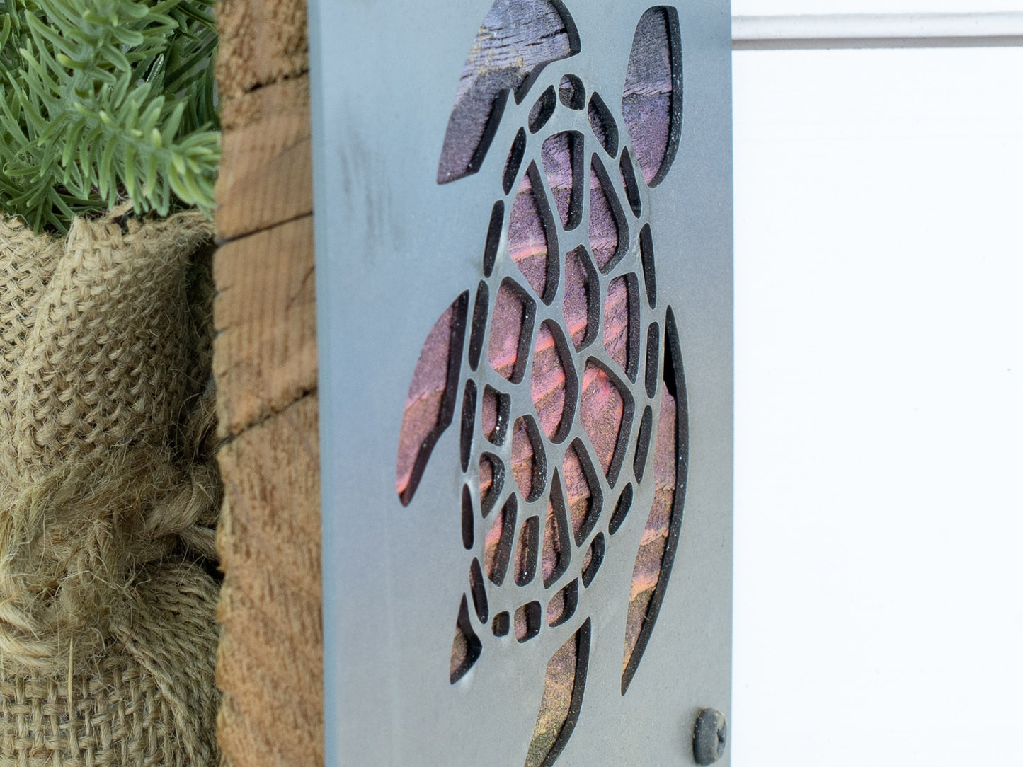 Rustic Wood and Metal Sea Turtle Home Decor