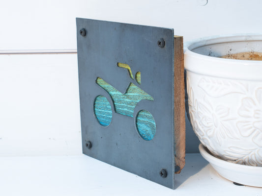 Rustic Industrial Four-Wheeler Wall Art - Handmade Metal and Wood Decor