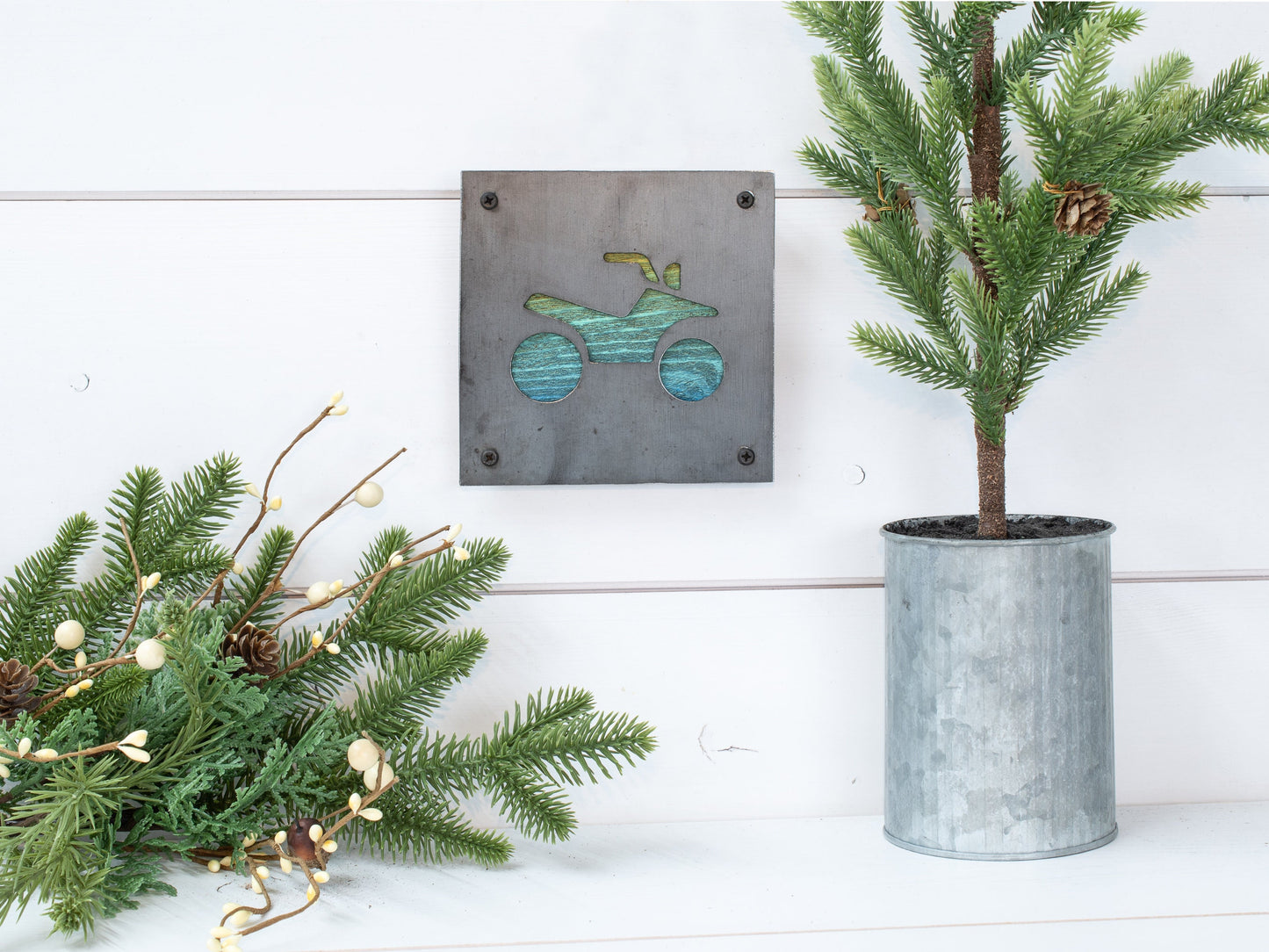 Rustic Industrial Four-Wheeler Wall Art - Handmade Metal and Wood Decor