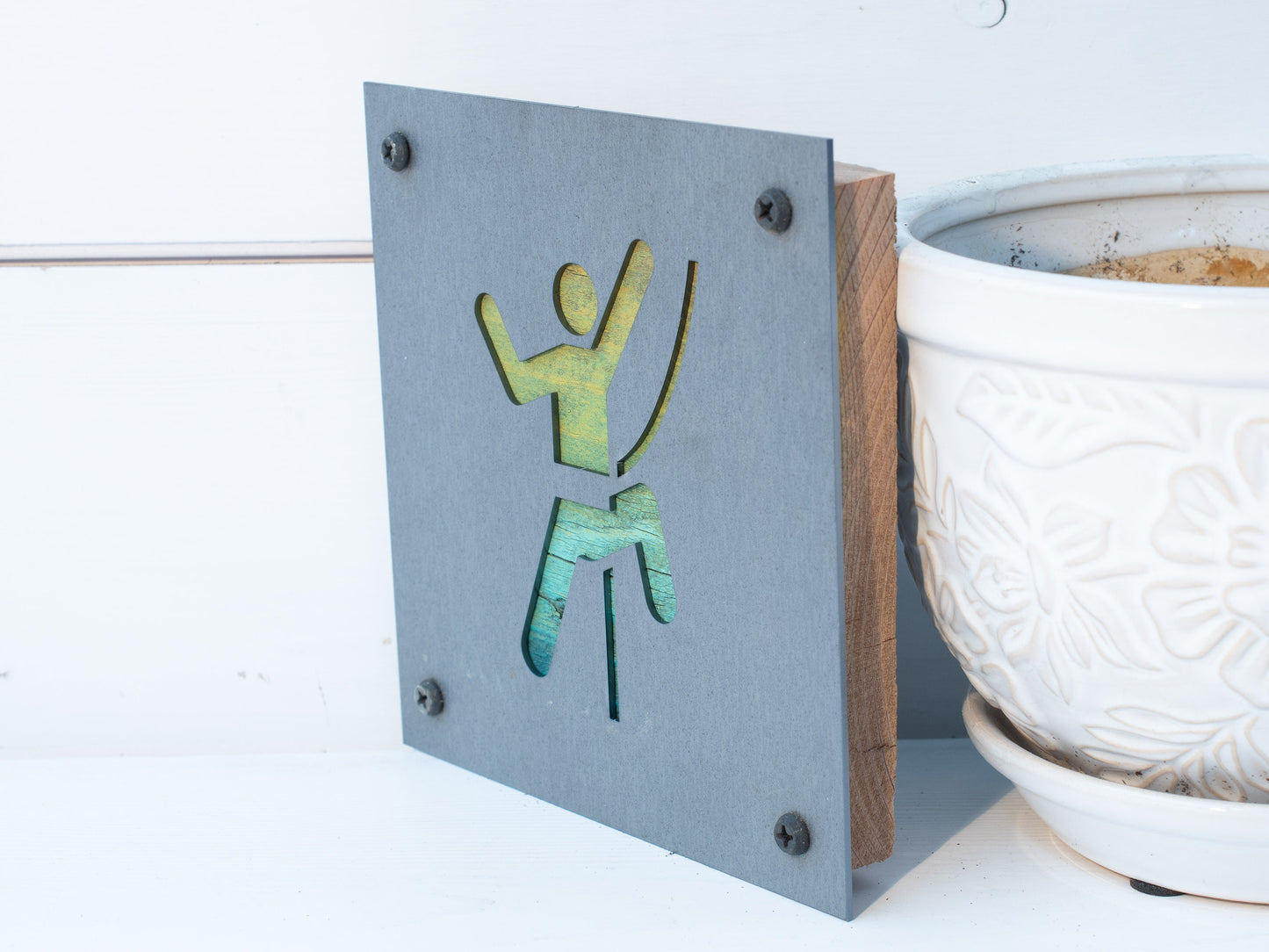 Rope Rock Climber Metal Art Sign; Rock Climbing