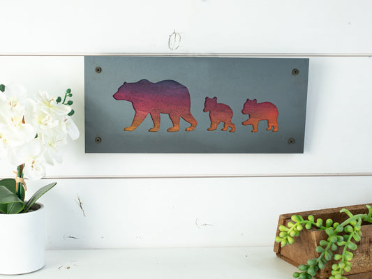 Bear Family Wood and Metal Wall Decor, Metal Art, Bears