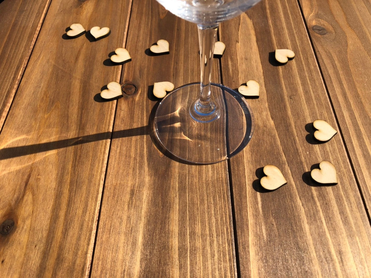 Natural Wood Heart Confetti: Rustic Wedding Table Decor
