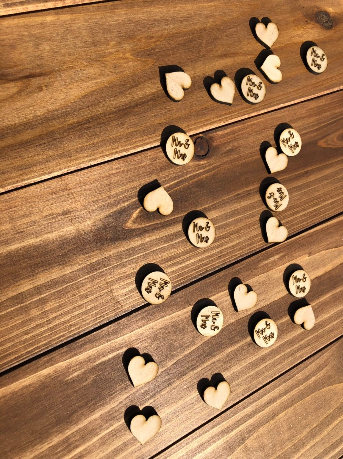 Wooden Wedding Confetti: Mr & Mrs Table Scatter