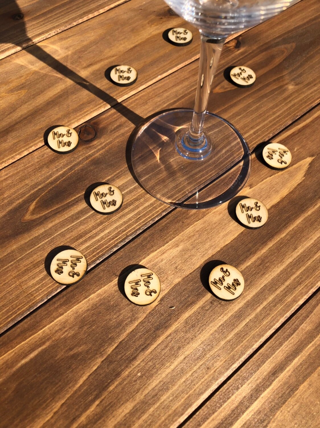 Wooden Wedding Confetti: Mr & Mrs Table Scatter