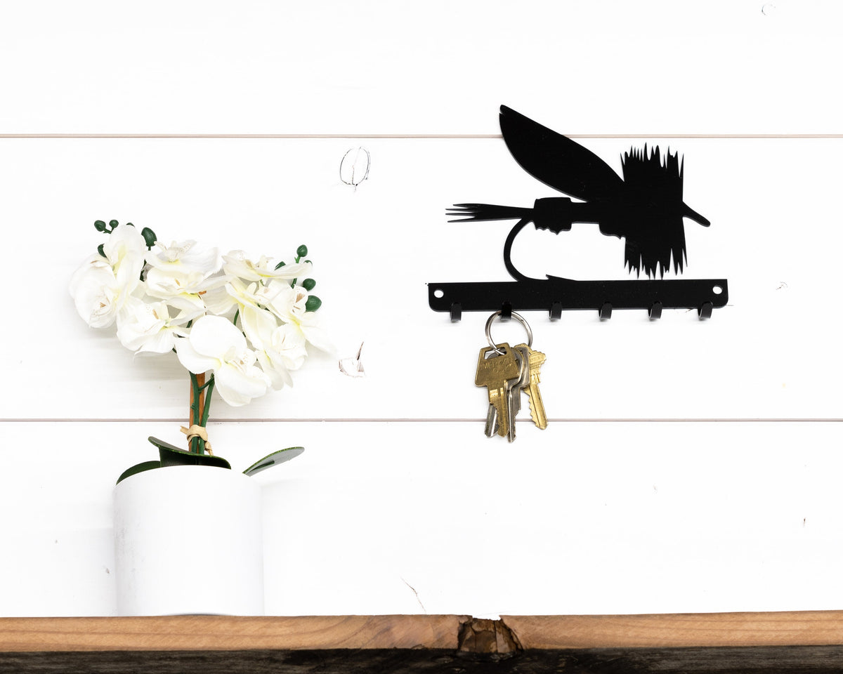 Fly Fishing Fly Key Rack, Fisherman Gift, Metal Wall Decor