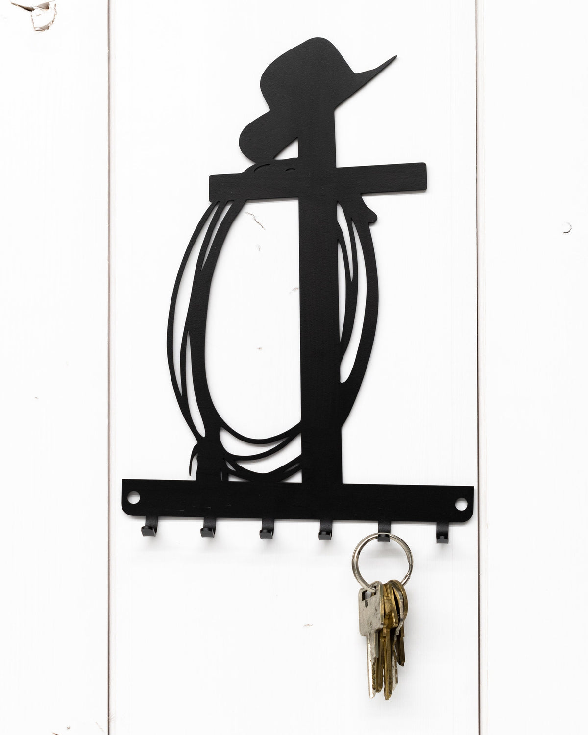Western Cross Key Rack: Cowboy Hat & Rope, Rustic Home Decor