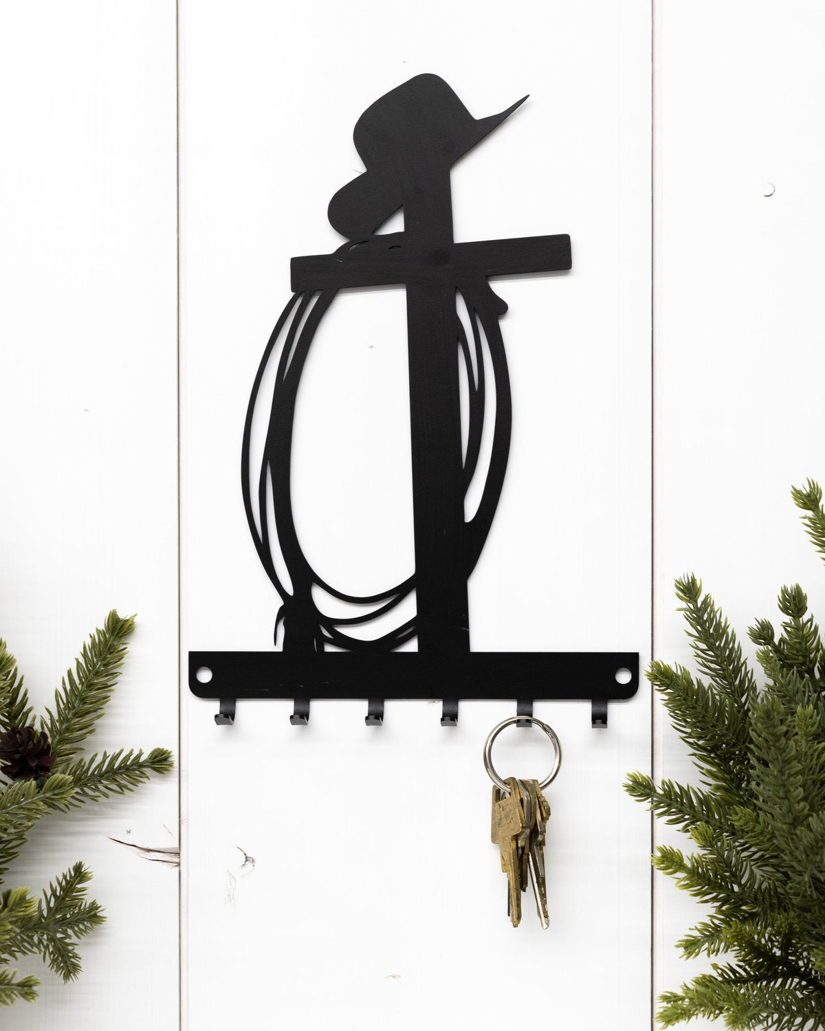 Western Cross Key Rack: Cowboy Hat & Rope, Rustic Home Decor