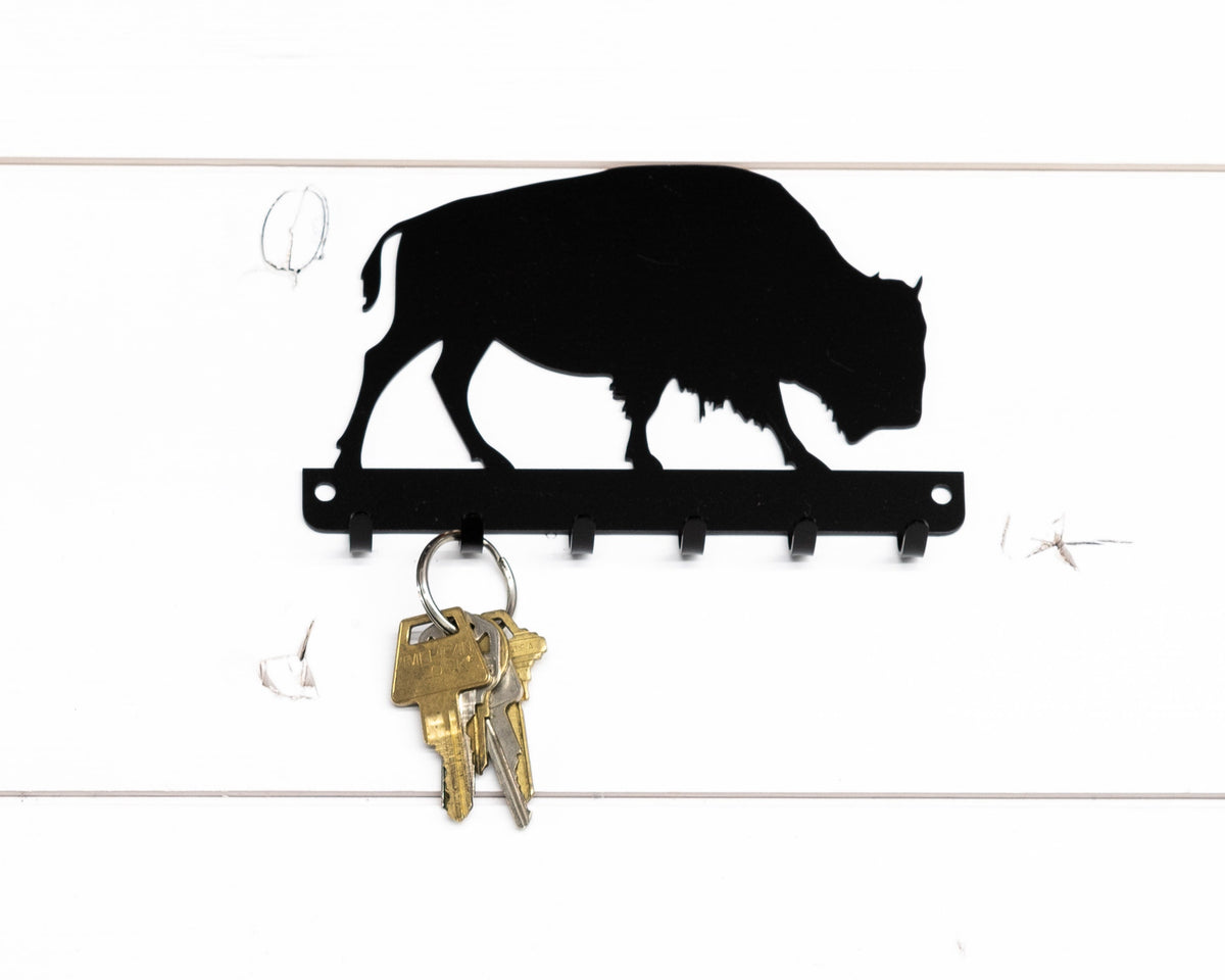 Bison Metal Key Rack: Rustic Wildlife Entryway Organizer