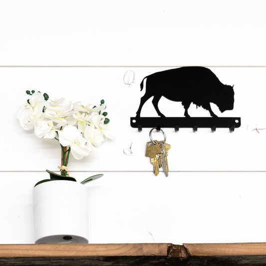 Bison Metal Key Rack: Rustic Wildlife Entryway Organizer