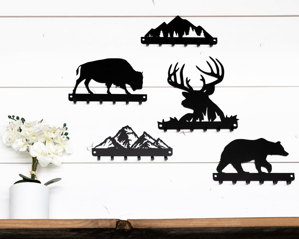Bison Metal Key Rack: Rustic Wildlife Entryway Organizer