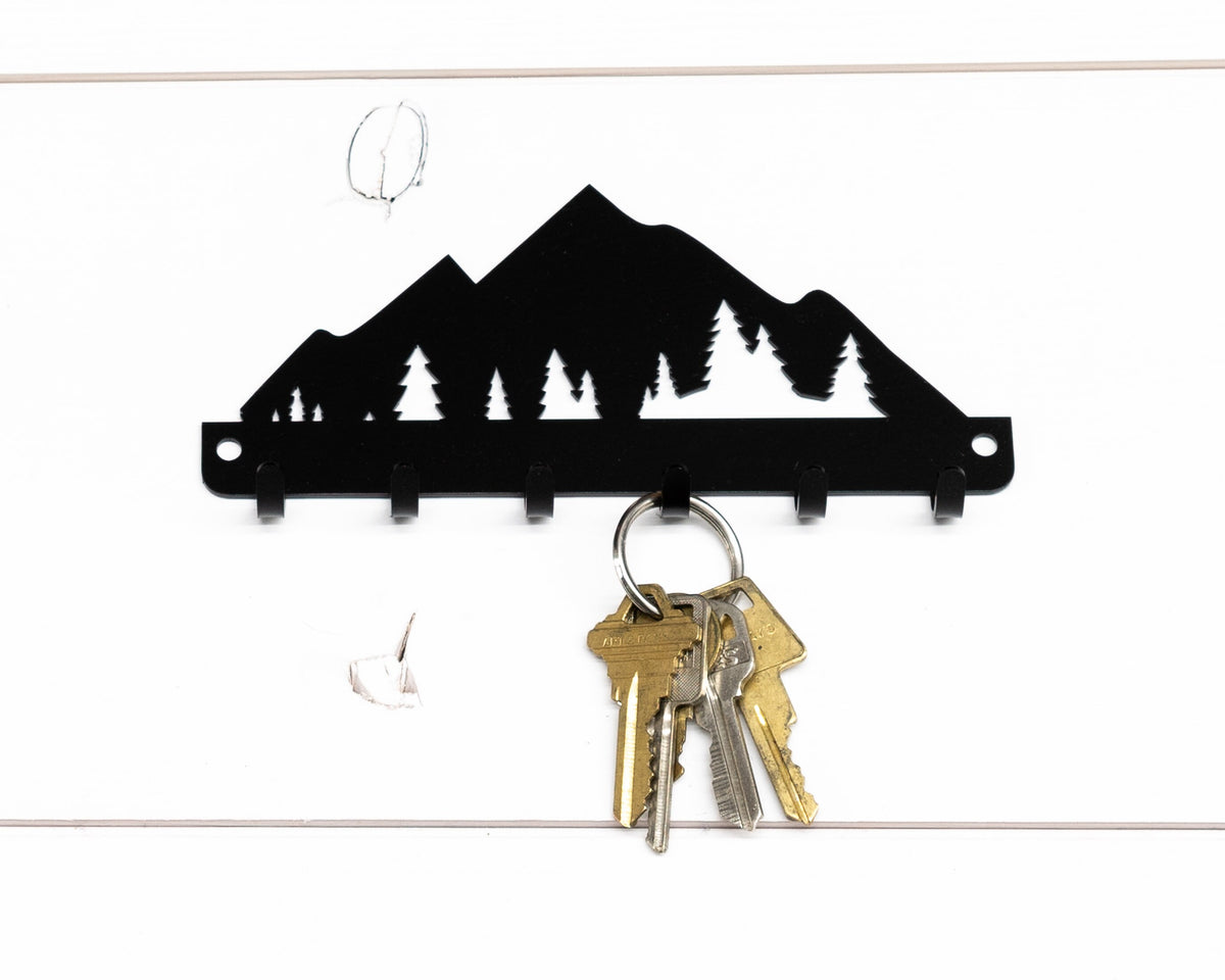 Mountain Metal Key Rack: Rustic Wall Decor