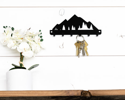 Mountain Metal Key Rack: Rustic Wall Decor