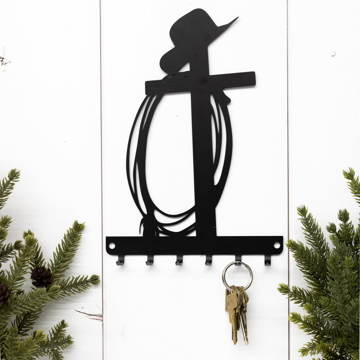 Western Cross Key Rack: Cowboy Hat & Rope, Rustic Home Decor