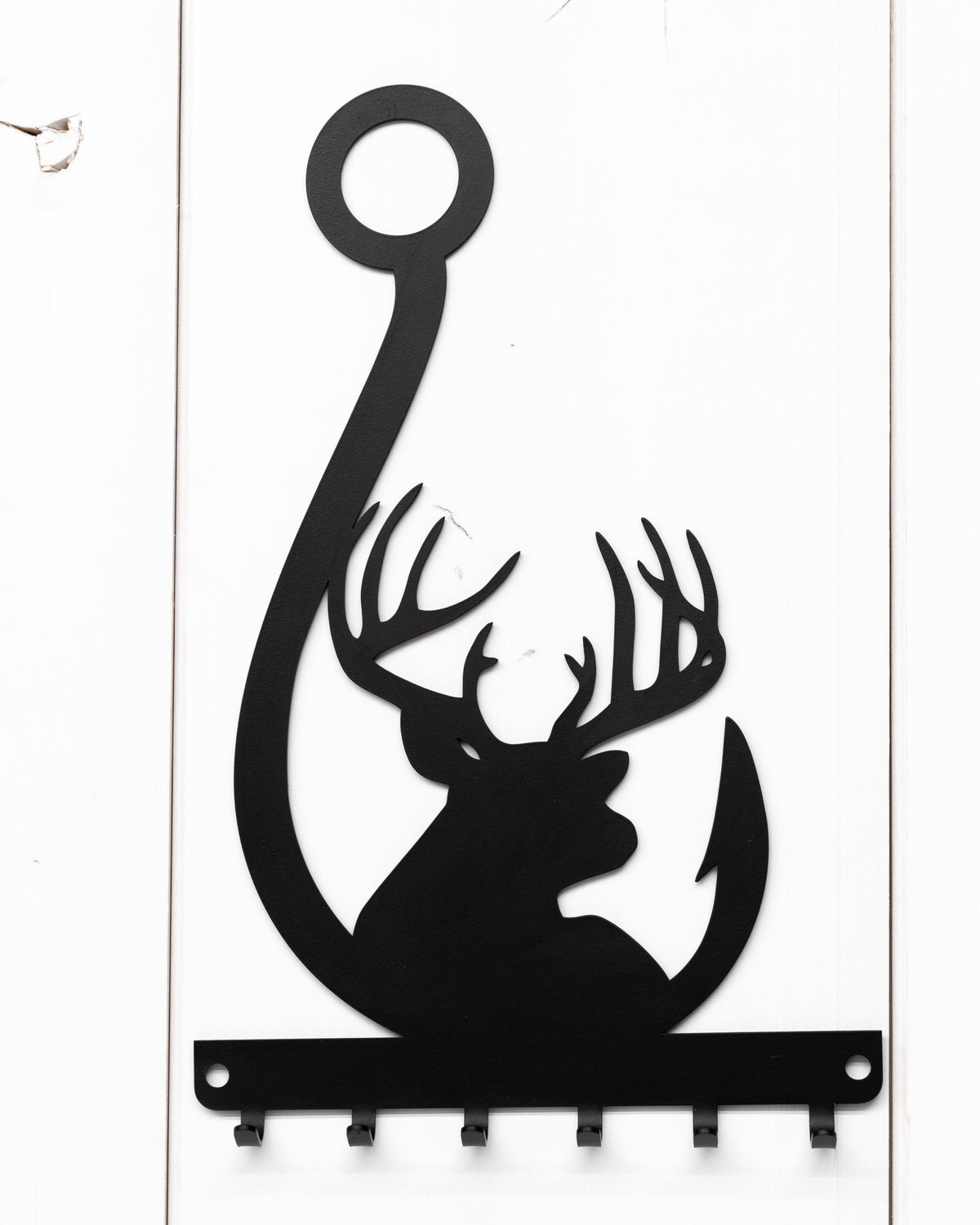 Rustic Buck & Fish Hook Key Rack - Eco-Friendly Steel Wall Organizer