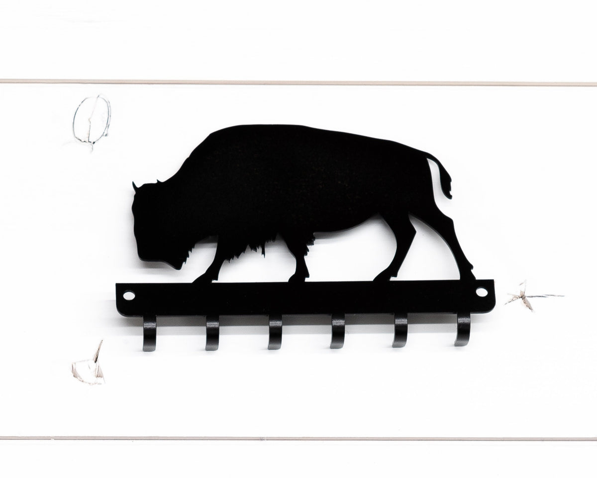 Bison Metal Key Rack: Rustic Wildlife Entryway Organizer