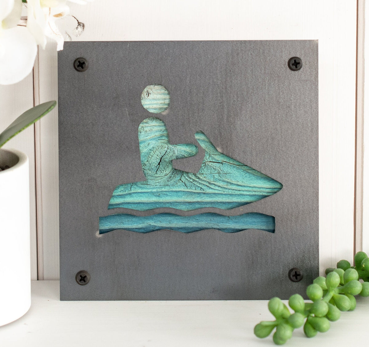 Jet Ski Metal Wall Art on Reclaimed Wood, Lake House Decor, Jet Ski Gift