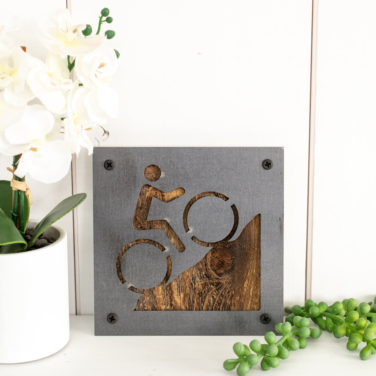 Mountain Bike Metal Wall Art on Reclaimed Wood, MTB Sign, Mountain Biker Gift