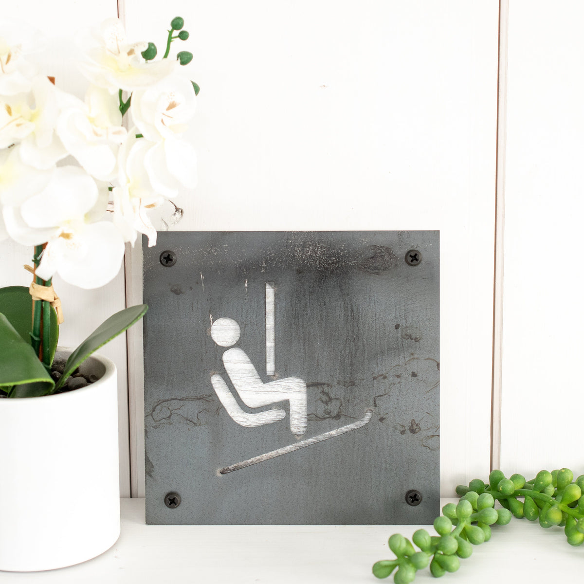 Ski Chairlift Metal Wall Art on Reclaimed Wood, Ski Lodge Decor, Skier Gift