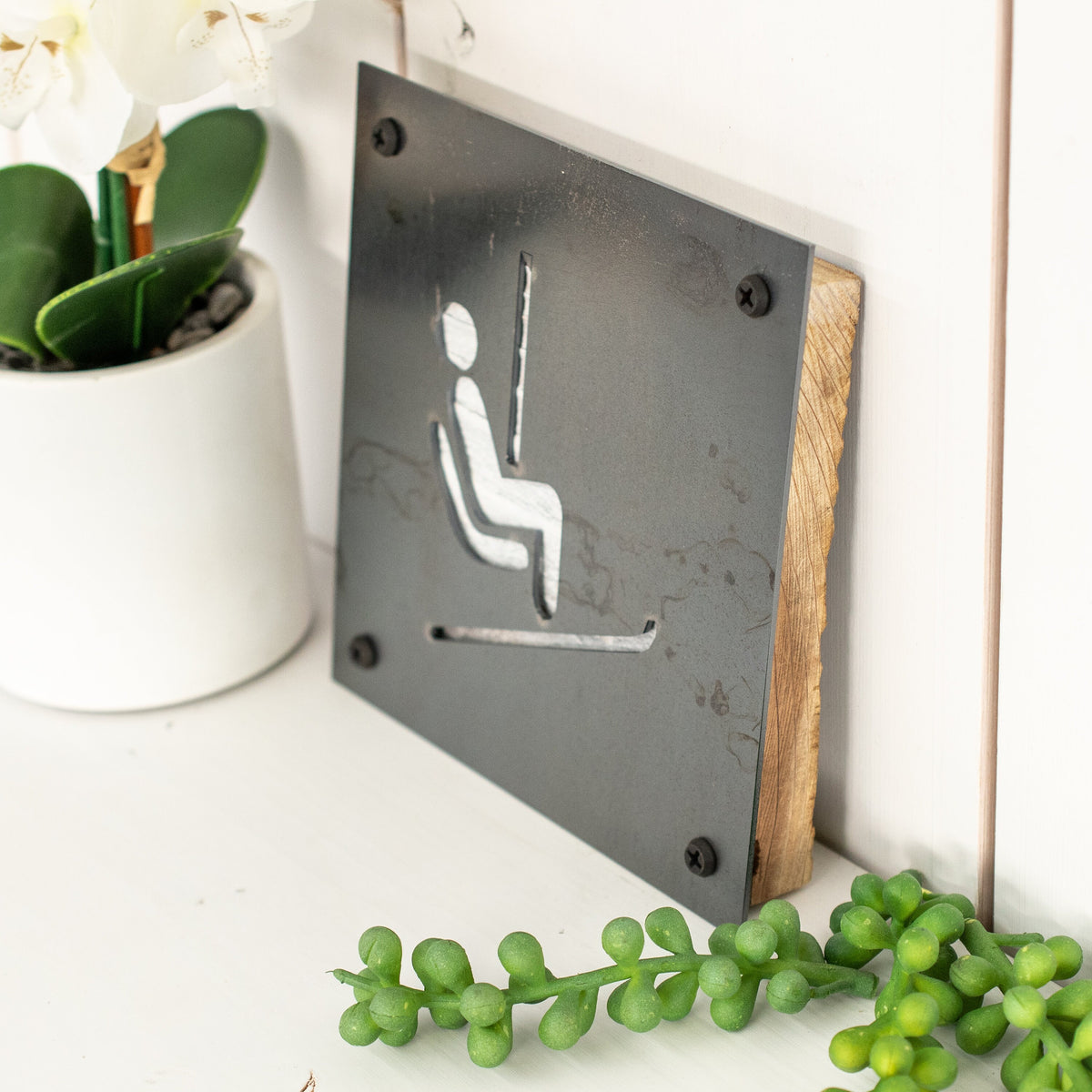 Ski Chairlift Metal Wall Art on Reclaimed Wood, Ski Lodge Decor, Skier Gift