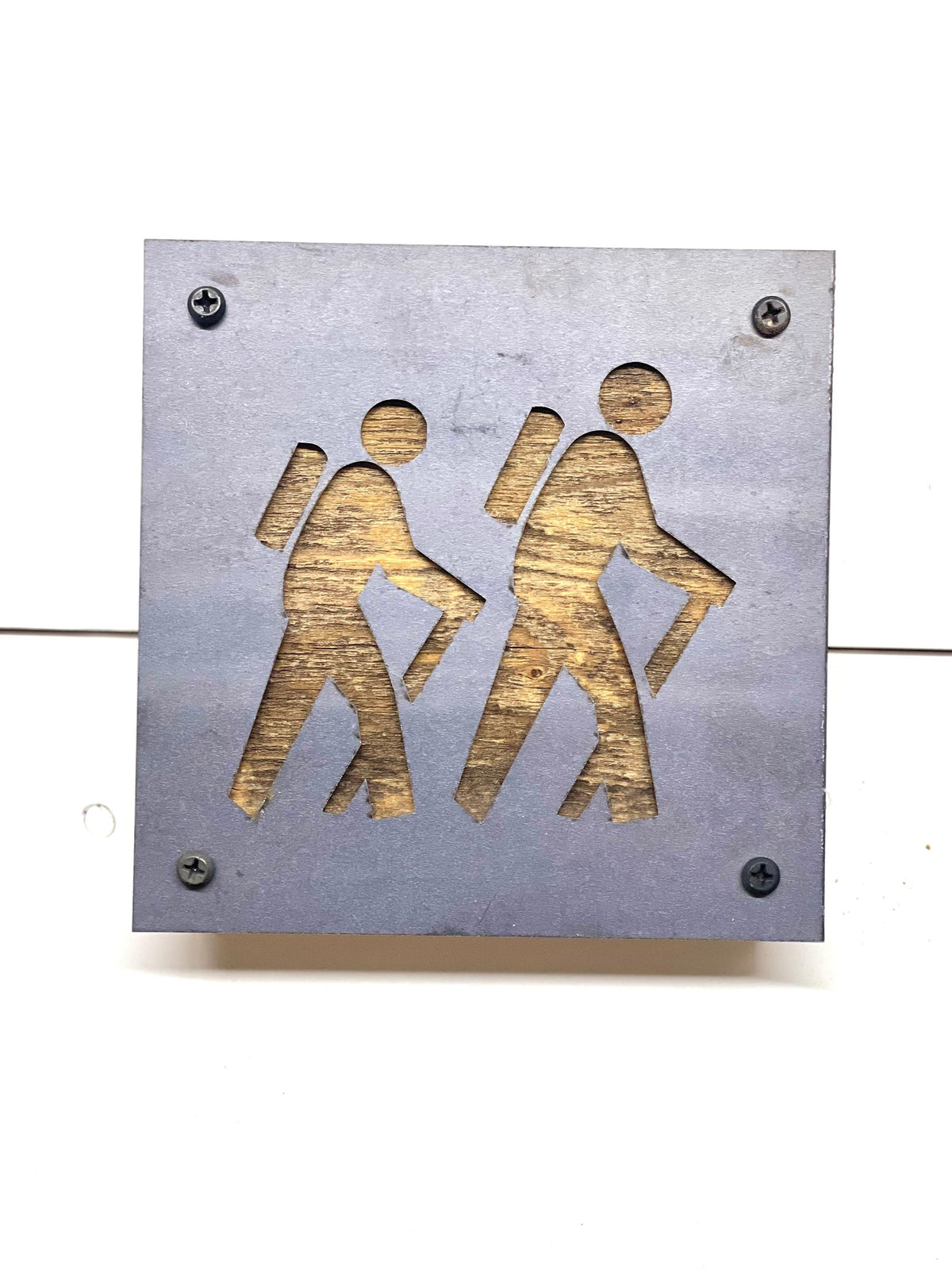 Couple Hiking Metal Wall Art on Reclaimed Wood, Hiking Trail Sign, Hiker Gift