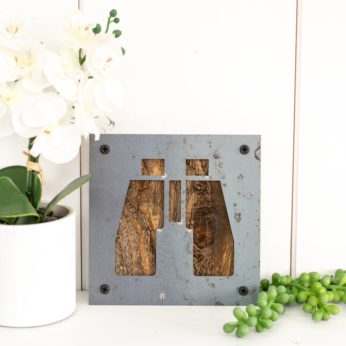 Binoculars Metal Wall Art on Reclaimed Wood, Bird Watching Sign, Birder Gift, 5.5 Inch Square Steel Sign, Birdwatcher Gift, Birding Decor