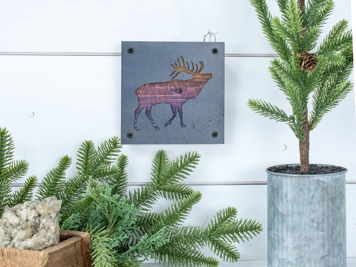 Elk Metal Wall Art on Reclaimed Wood, Rustic Cabin Decor, Elk Hunter Gift