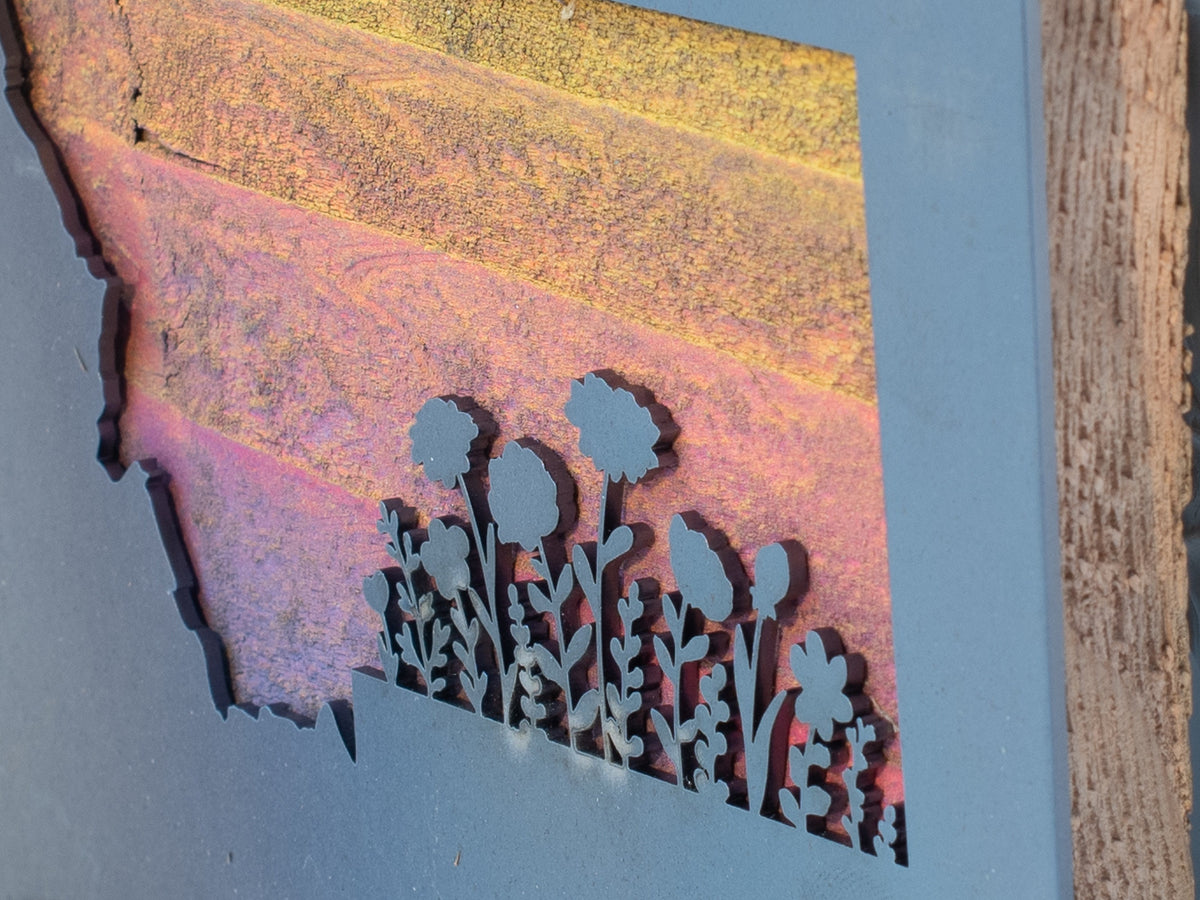 Montana Wildflower Metal Wall Art on Reclaimed Wood, Made in Montana Gift