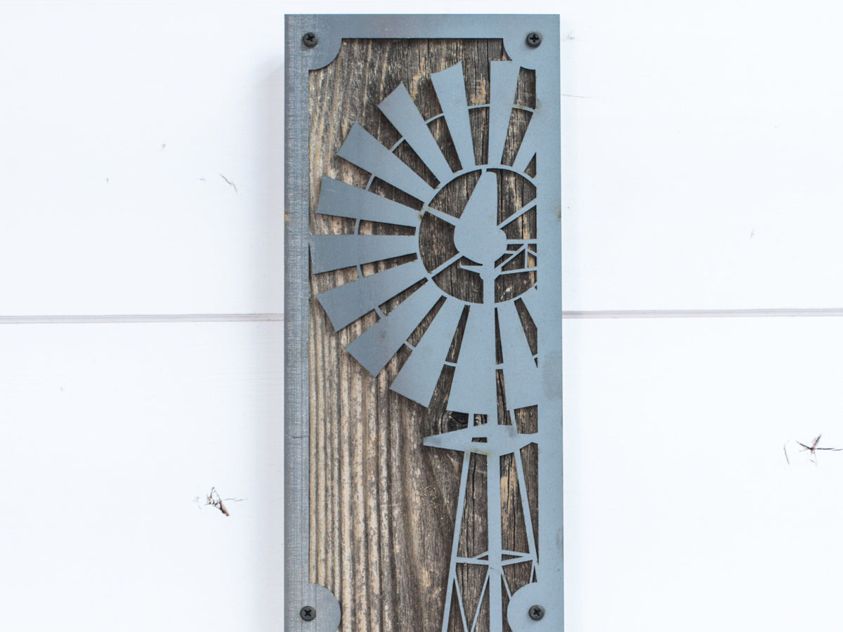 Windmill Metal Wall Art on Reclaimed Wood, Tall 24 Inch Farmhouse Decor, Western Sign, Tall Narrow Art, Ranch Decor, Housewarming Gift