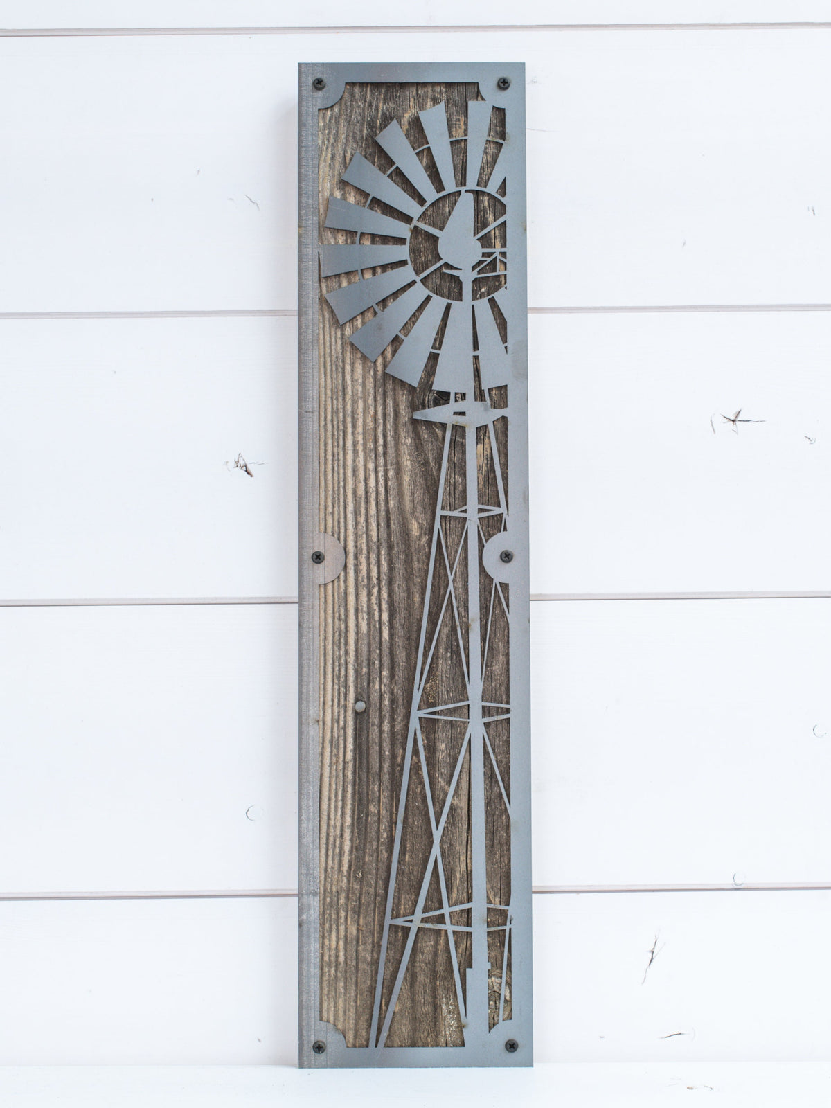 Windmill Metal Wall Art on Reclaimed Wood, Tall 24 Inch Farmhouse Decor, Western Sign, Tall Narrow Art, Ranch Decor, Housewarming Gift