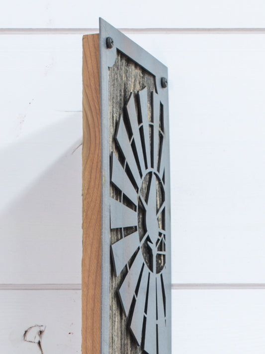 Windmill Metal Wall Art on Reclaimed Wood, Tall 24 Inch Farmhouse Decor, Western Sign, Tall Narrow Art, Ranch Decor, Hou