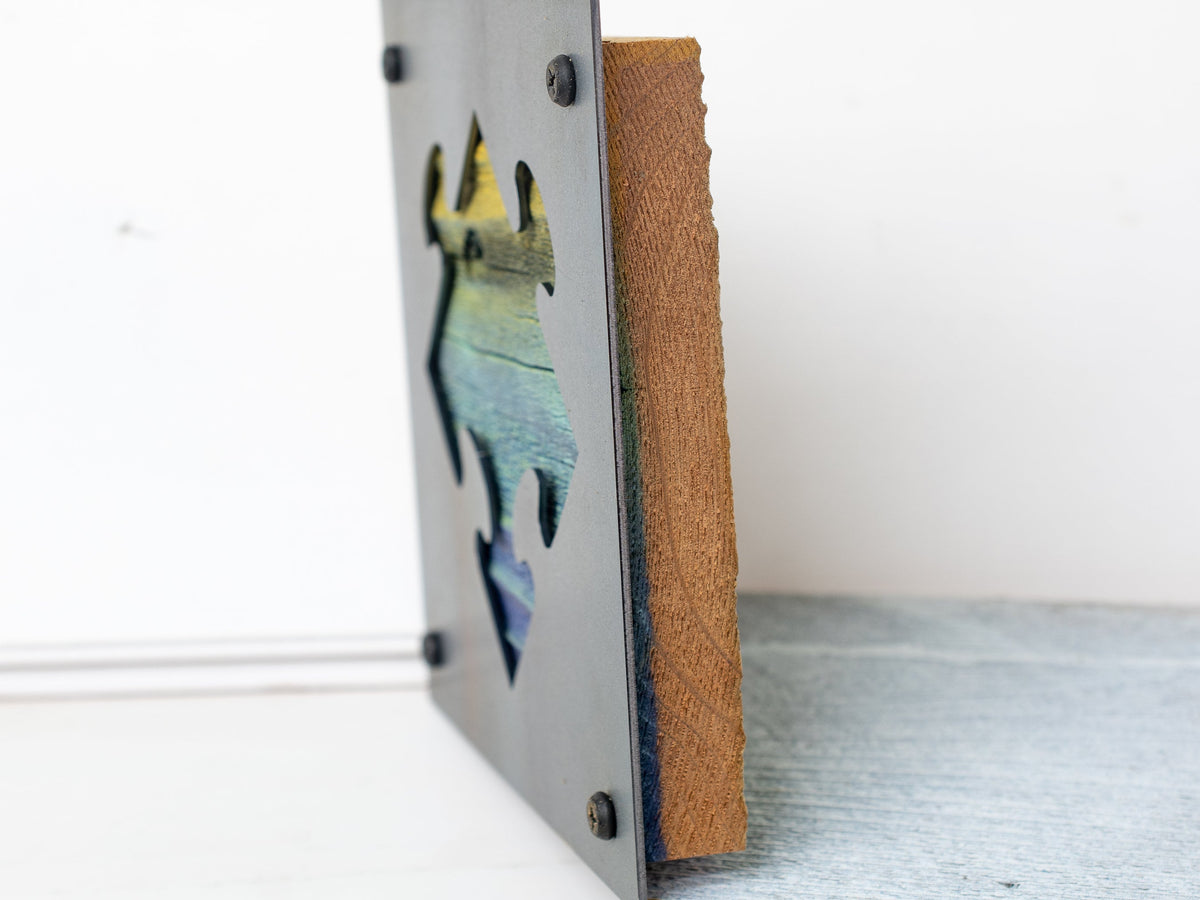Puzzle Piece Metal Wall Art on Reclaimed Wood, Autism Awareness Gift, Family Sign, 5.5 Inch Square Steel Sign, Puzzle Pi